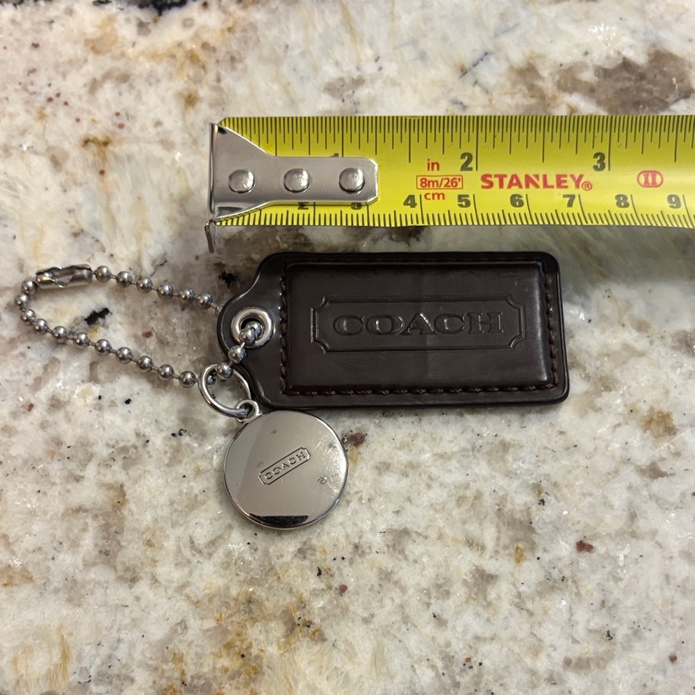 Coach Dark Brown tag Keychain with Silver Accents